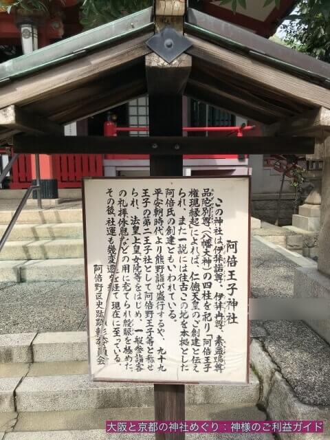 阿倍王子神社の由緒書