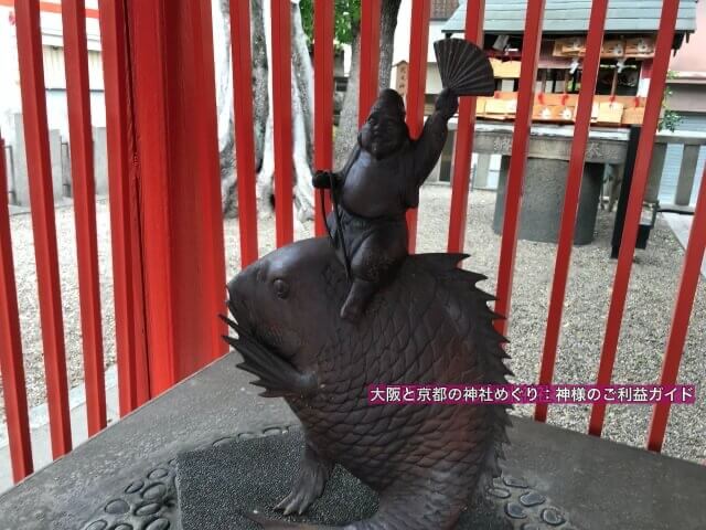 「若宮八幡大神宮」境内にある鯛に乗った恵比寿さま